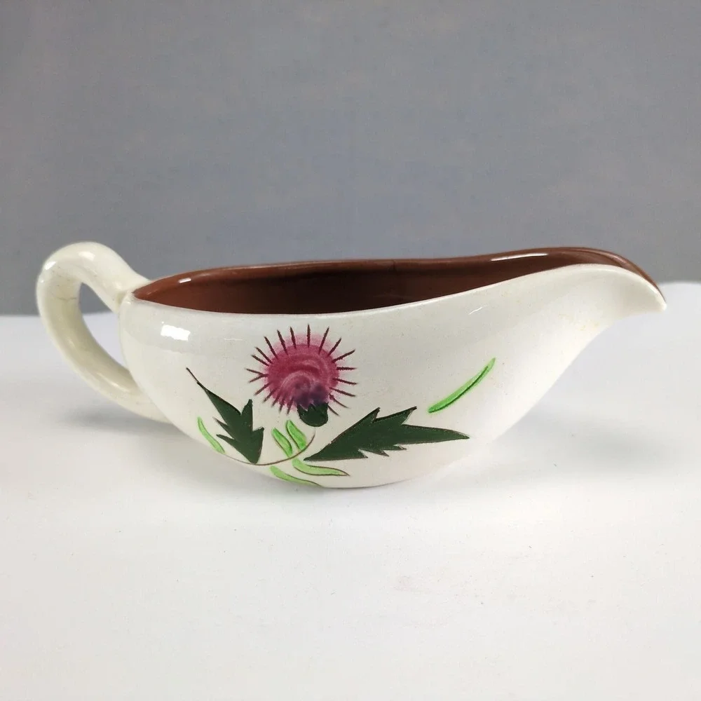 Vintage 1950s Stangl Pottery Thistle Gravy Boat Trenton NJ Hand Painted Cream